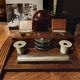 Wood inkwell and zinc complete with porcelain inkwells