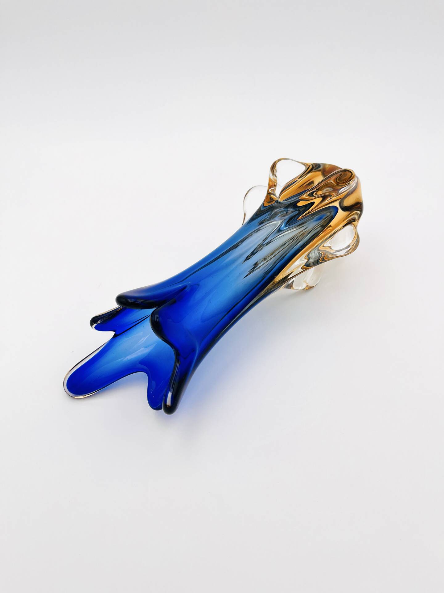 Murano Sommerso Vase Sculpture Chambord Model Blue Amber 26cm