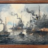 Tableau peinture "vue du port"