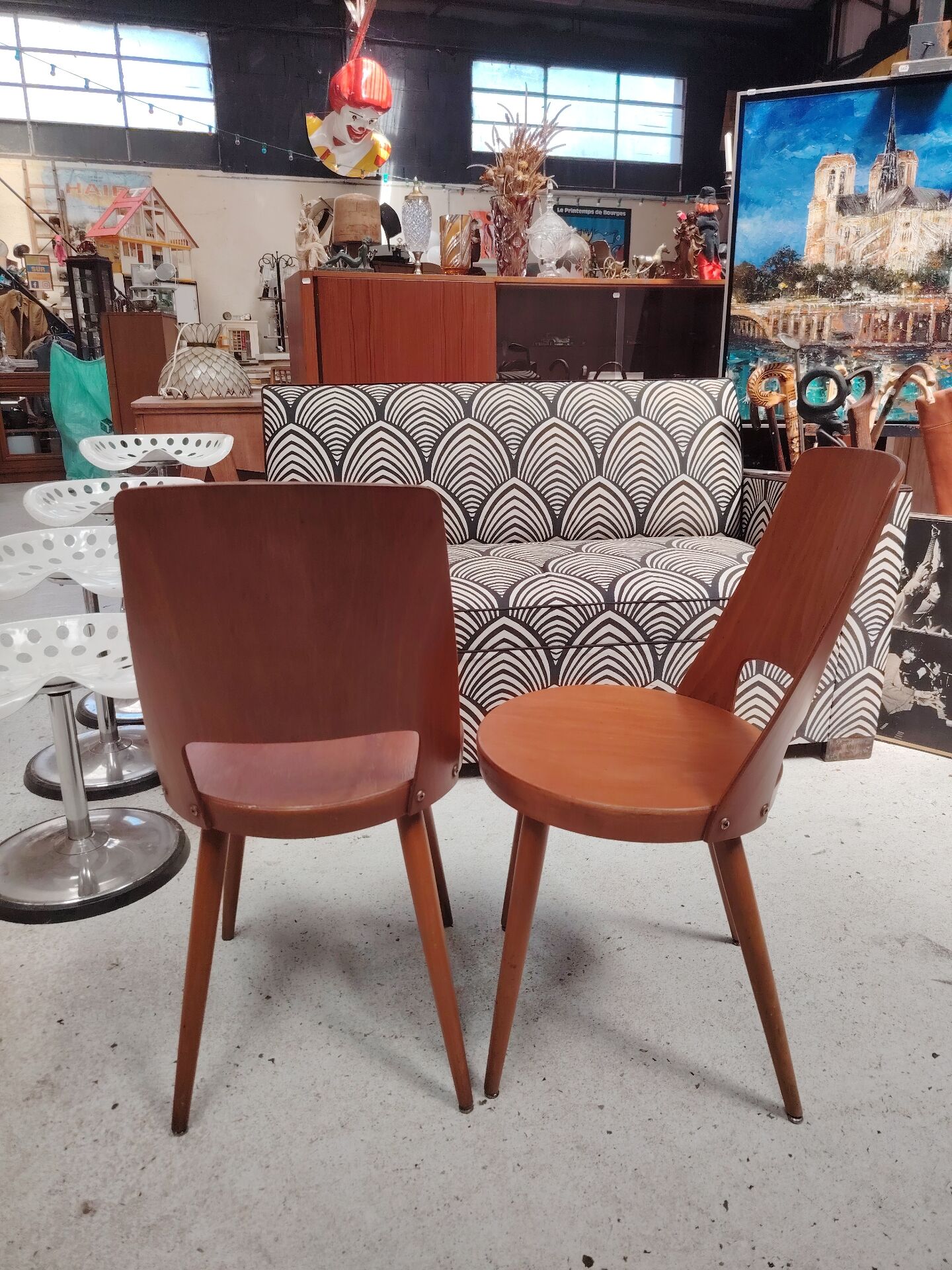 Pair of Scandinavian chairs with round seats, 1950s