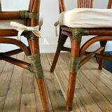 Set of 3 rattan / bamboo chairs with cushions years 1960-1970