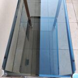 Vintage wooden serving trolley with smoked glass, chrome metal and wood