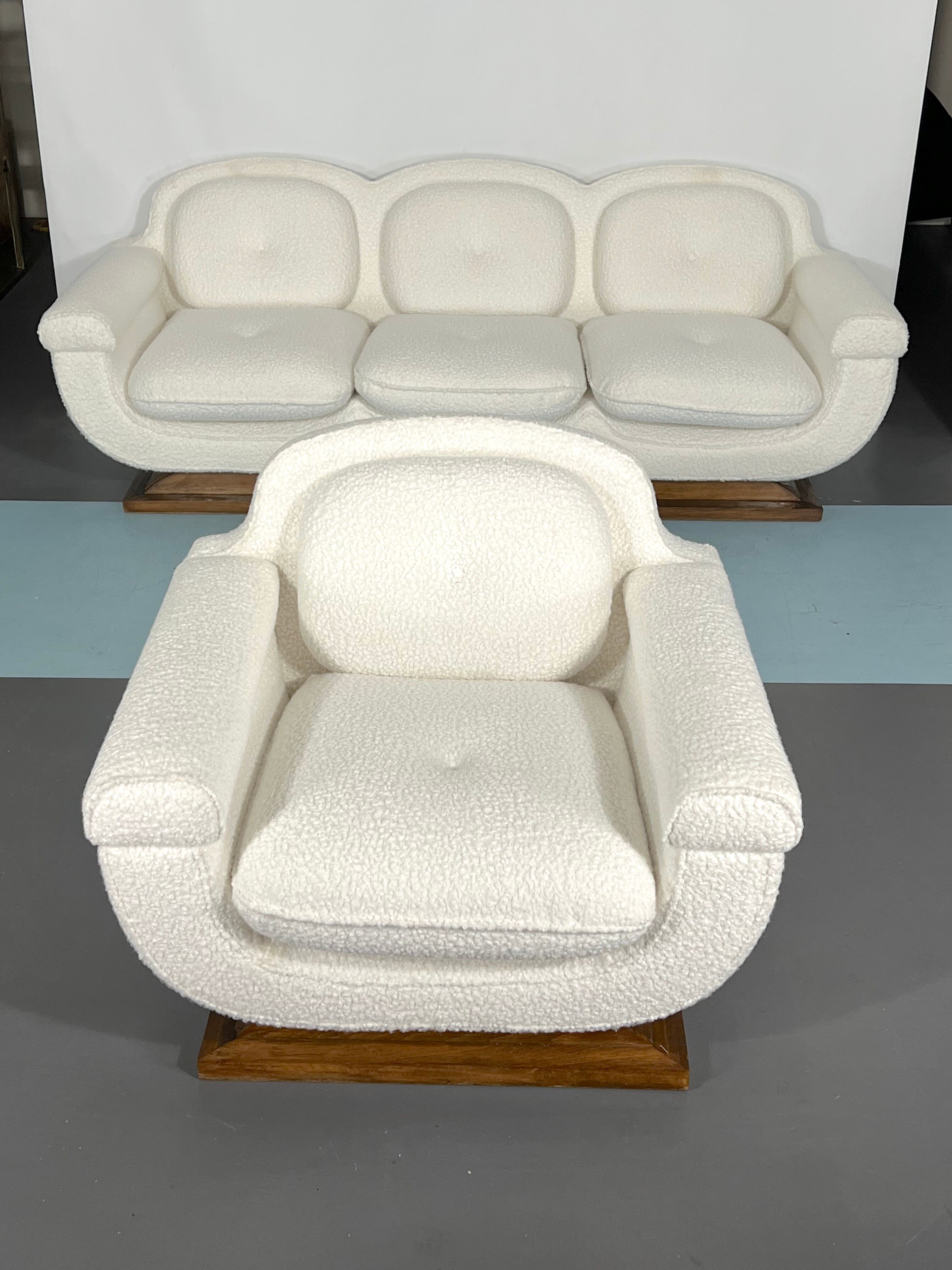 Mid-century White Art Deco sofa and armchair. Italy 1930s