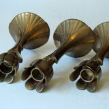 3 beautifull solid brass candle holders with floral motif, vintage from the 1960s