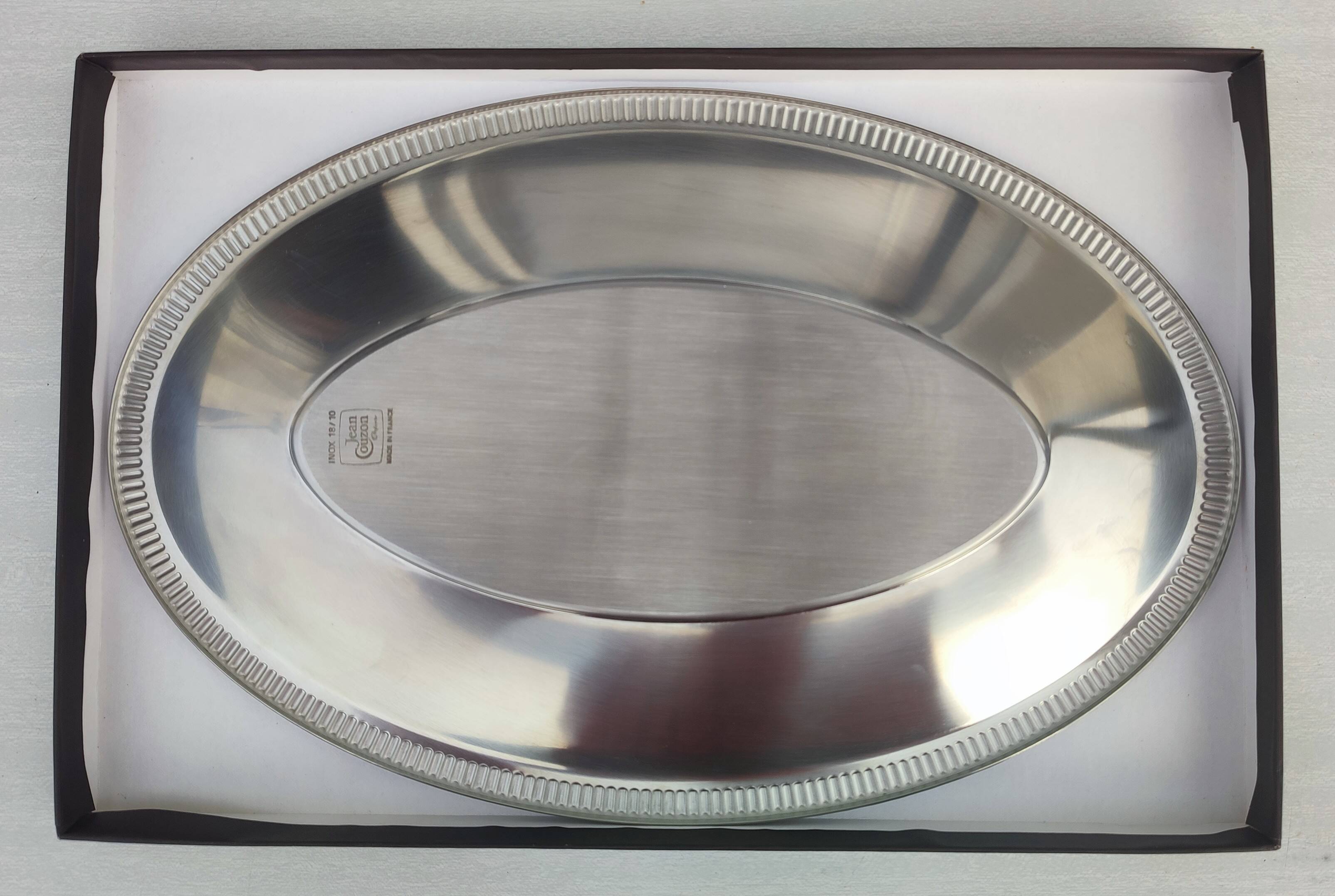 Oval stainless steel serving platter/ Tray by Jean Couzon Goldsmith - New