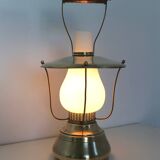 Elegant Vintage Brass and Encased Glass Lantern Table Lamp, Italy