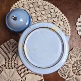 Antique blue enamel coffee pot – complete – floral decoration – 1930s