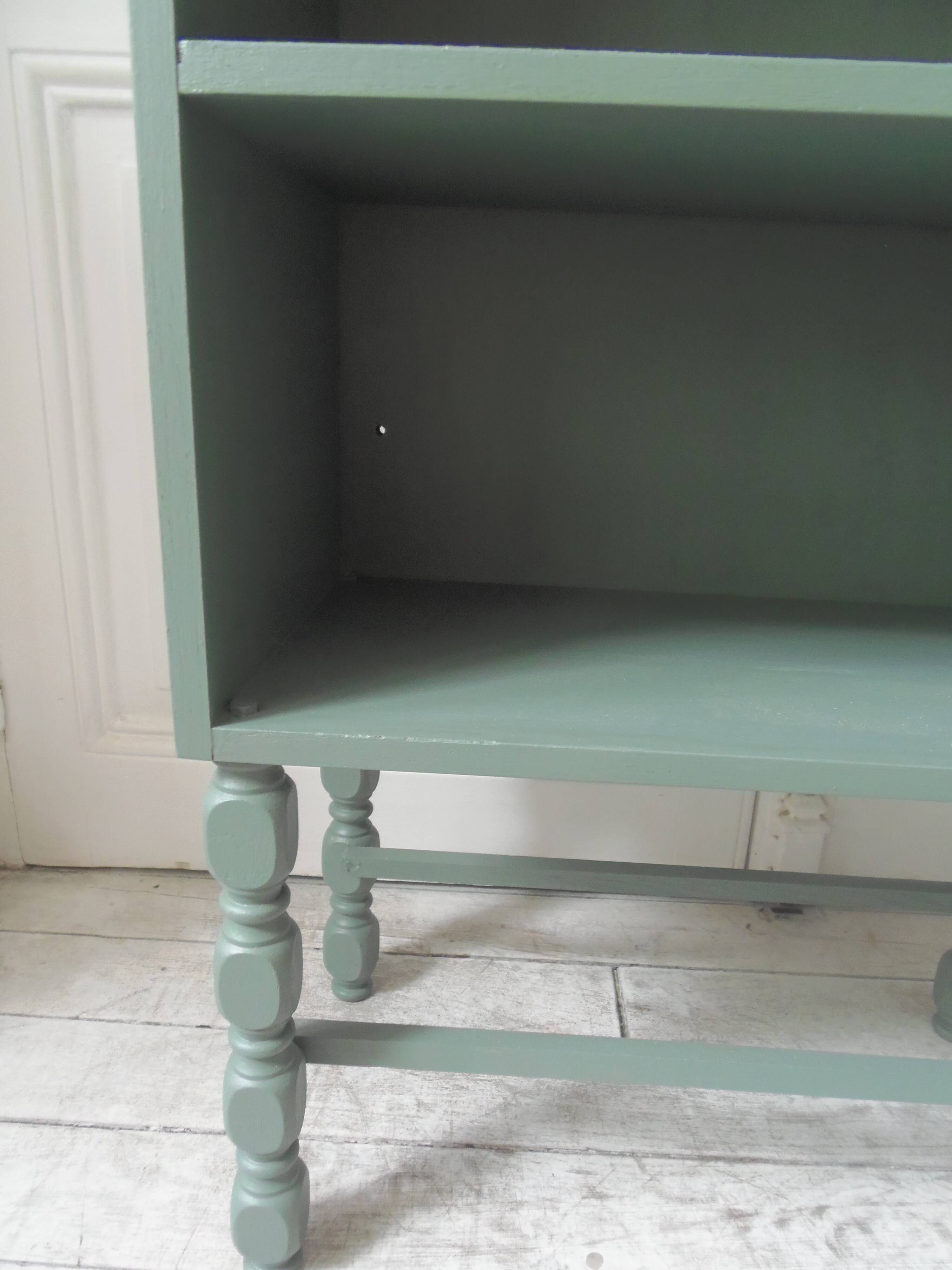 Small vintage bookcase enhanced in smoky green
