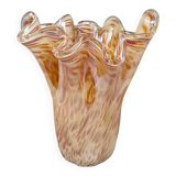 1970s Exquisite Michielotto Murano Glass Draped Vase. Made in Italy