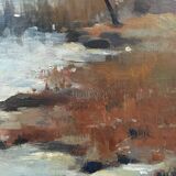 Tableau ancien paysage lacustre