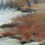 Ancient painting lake landscape
