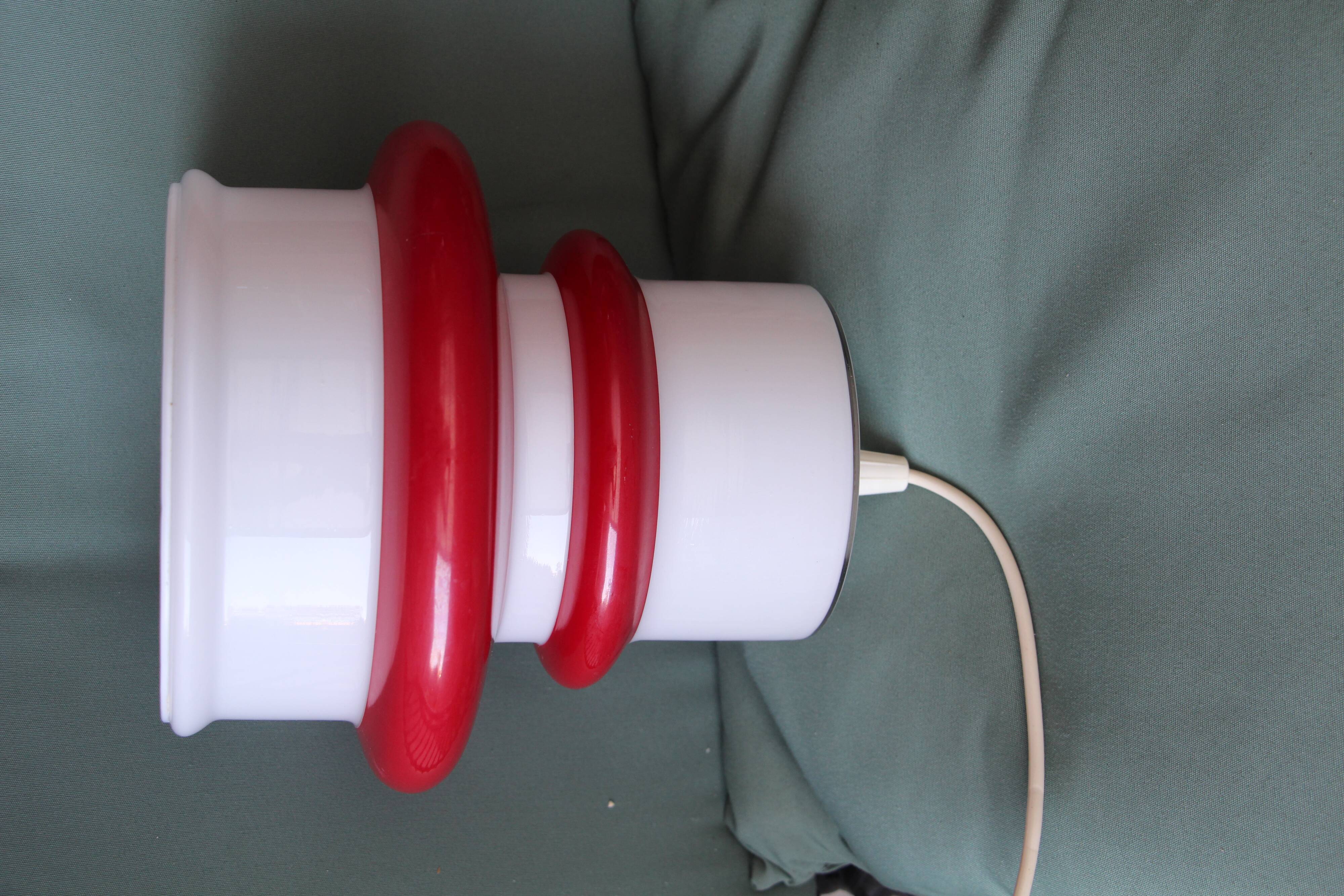 Vintage hanging lamp in red and white opaline