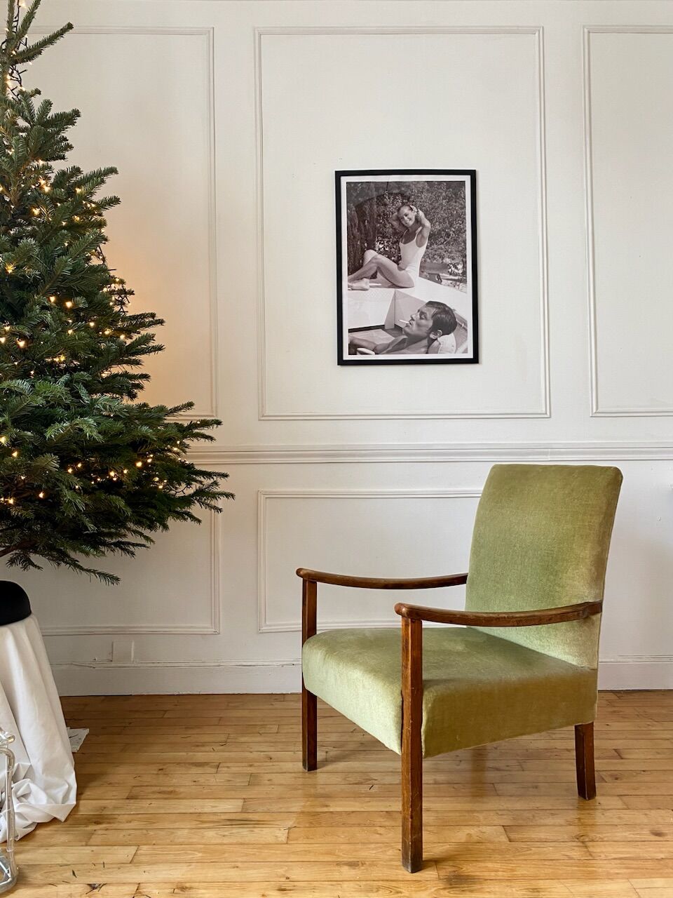 Fauteuil vintage en velours vert