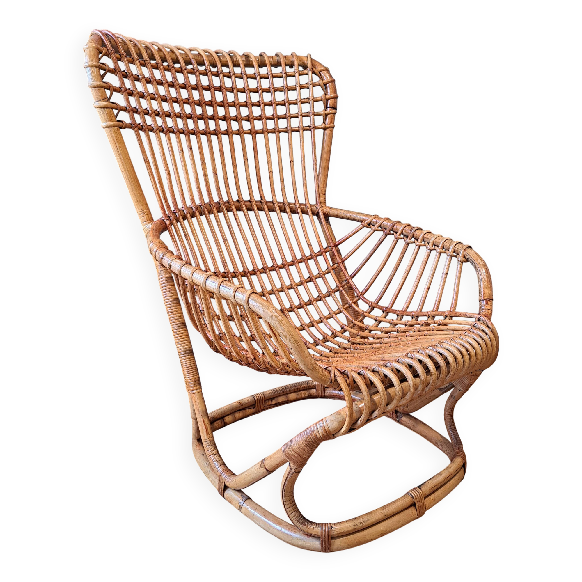Rattan armchair by Tito Agnoli