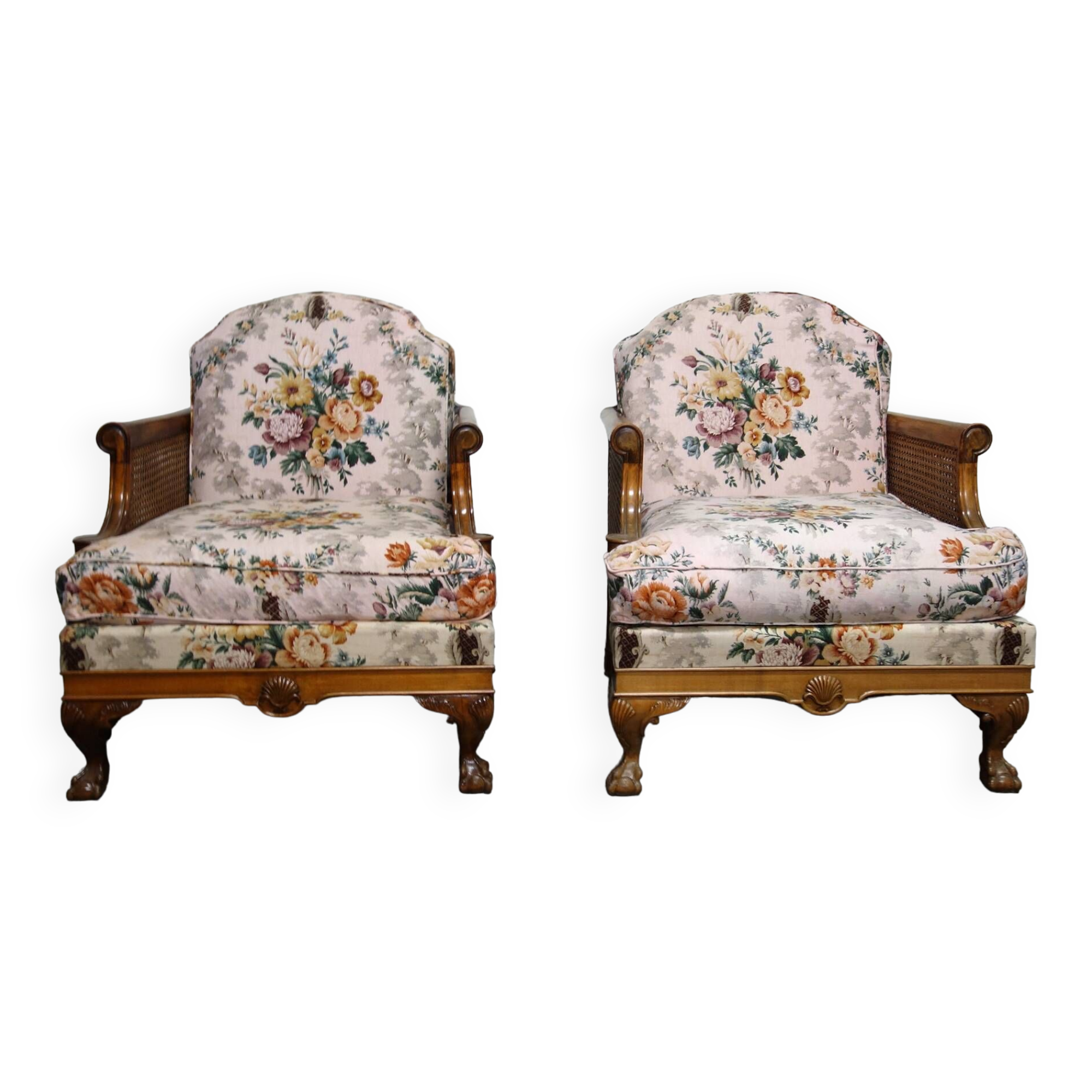 Pair of 1920s caned Chippendale armchairs