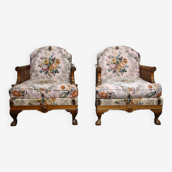 Pair of 1920s caned Chippendale armchairs