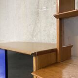 Asymmetrical golden oak display case bookcase Oscar vintage furniture from the 60s