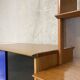 Asymmetrical golden oak display case bookcase Oscar vintage furniture from the 60s