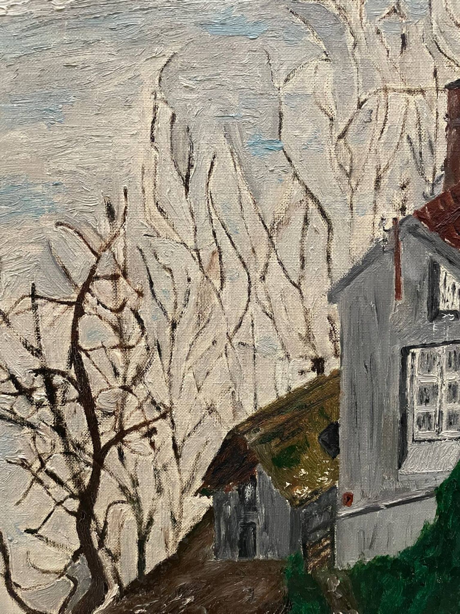 Tableau paysage représentant des maisons Coupet 1971