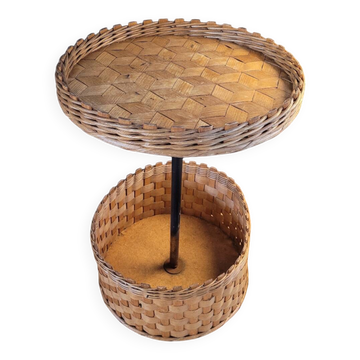 Desserte ronde en rotin et bois