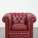 Amazing English cowhide Chesterfield armchair in a stunning red colour
