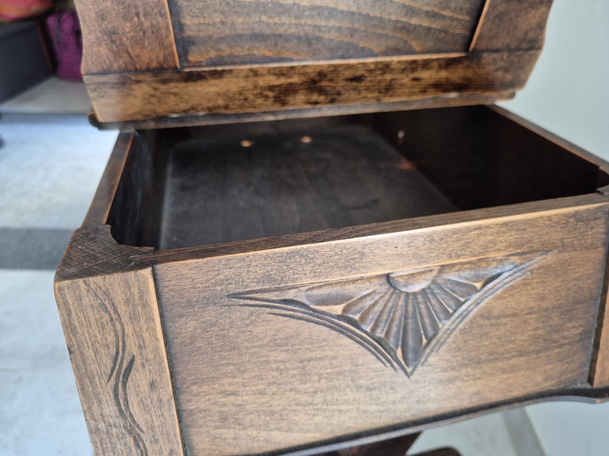 Antique Jugendstil work table — oak and copper fittings, circa 1900