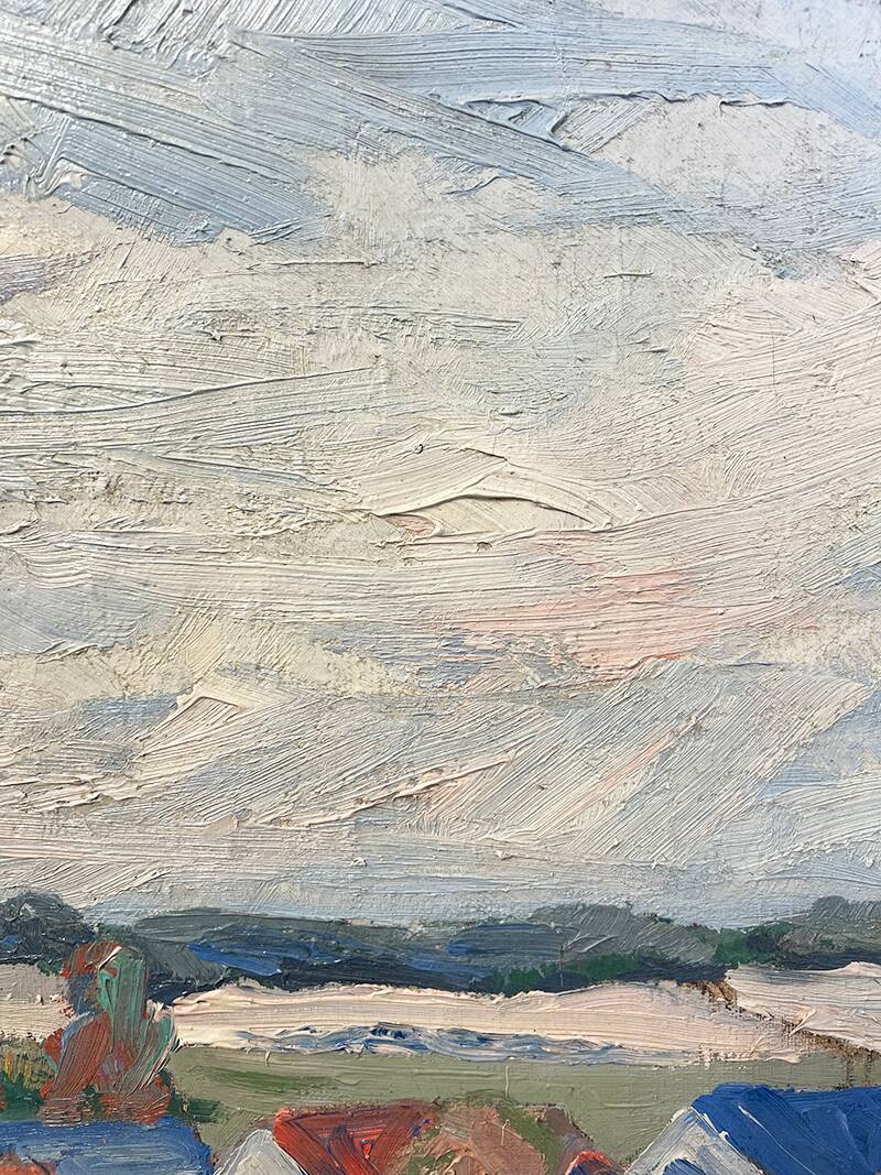 Painting “Village”, Oil on canvas signed.