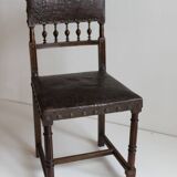 Ensemble de 3 chaises Renaissance en chêne et cuir gaufré, 19ème siècle, Belgique