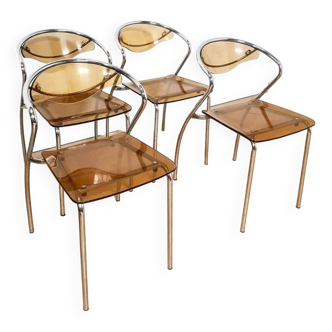 Set of 4 80s chairs in smoked plexi