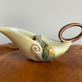Hull pottery tea set parchment and pine, tea pot, creamer & sugar pot, american embossed majolica