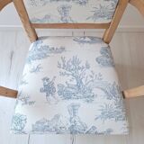 Chair / Armchair in solid wood and blue toile de Jouy