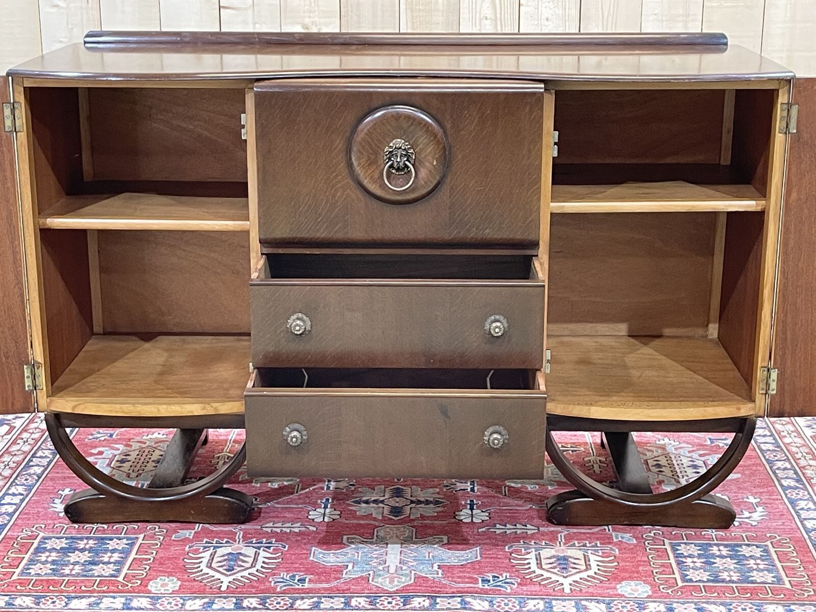 English art deco oak bar