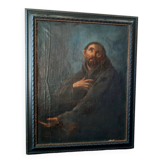 Peinture Huile sur Toile San Francesco École Italienne XVII Siècle