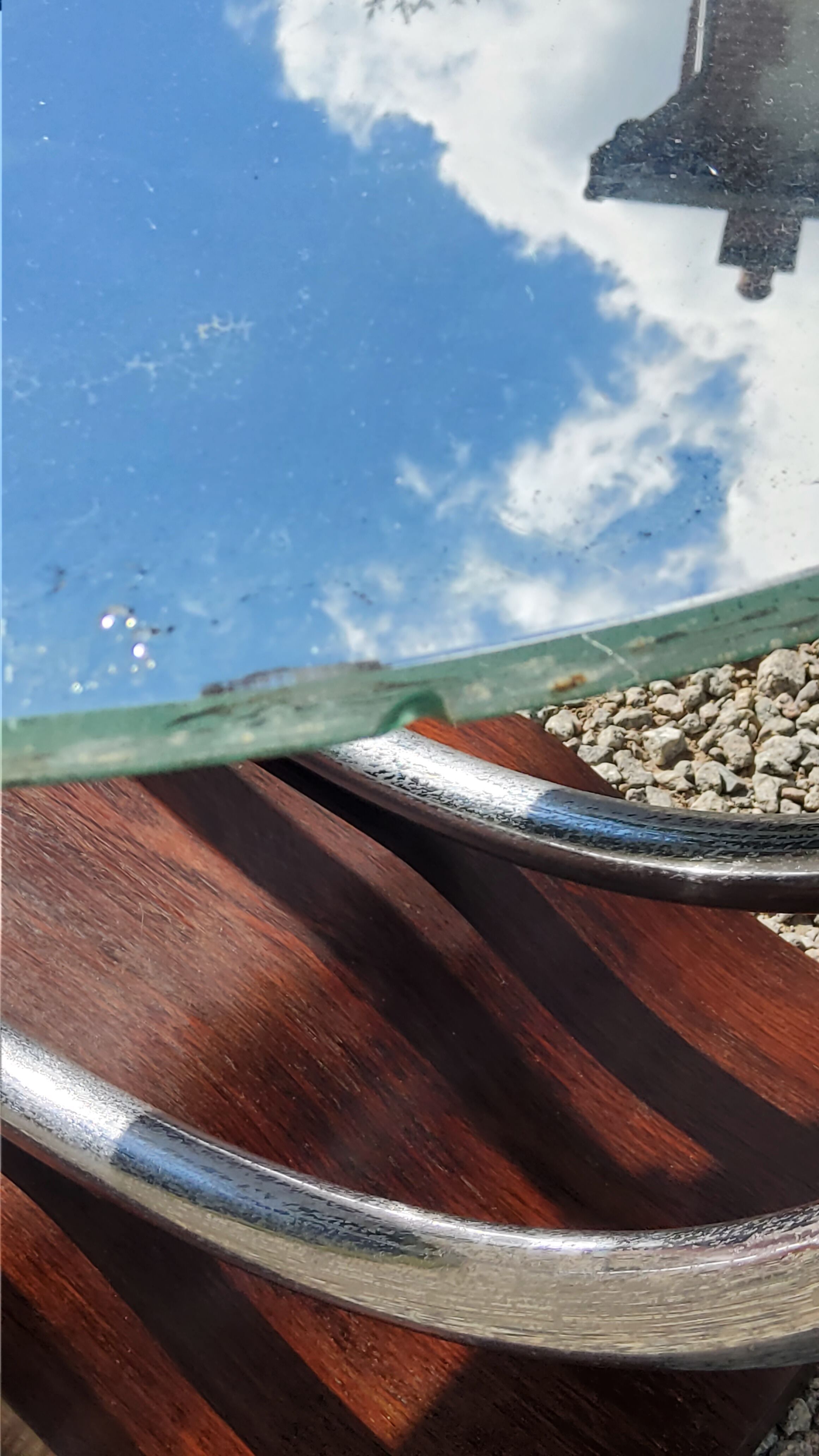 Art deco coffee table mirror base chrome and rosewood