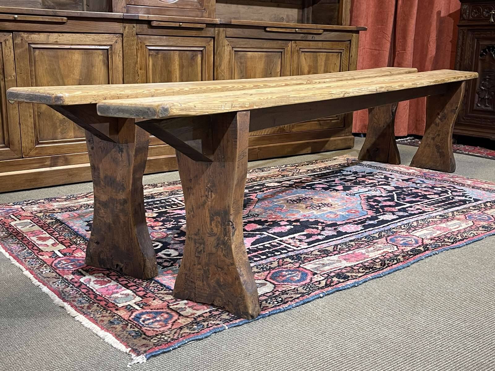 Pair of farmhouse table benches in fir from the early 20th century.