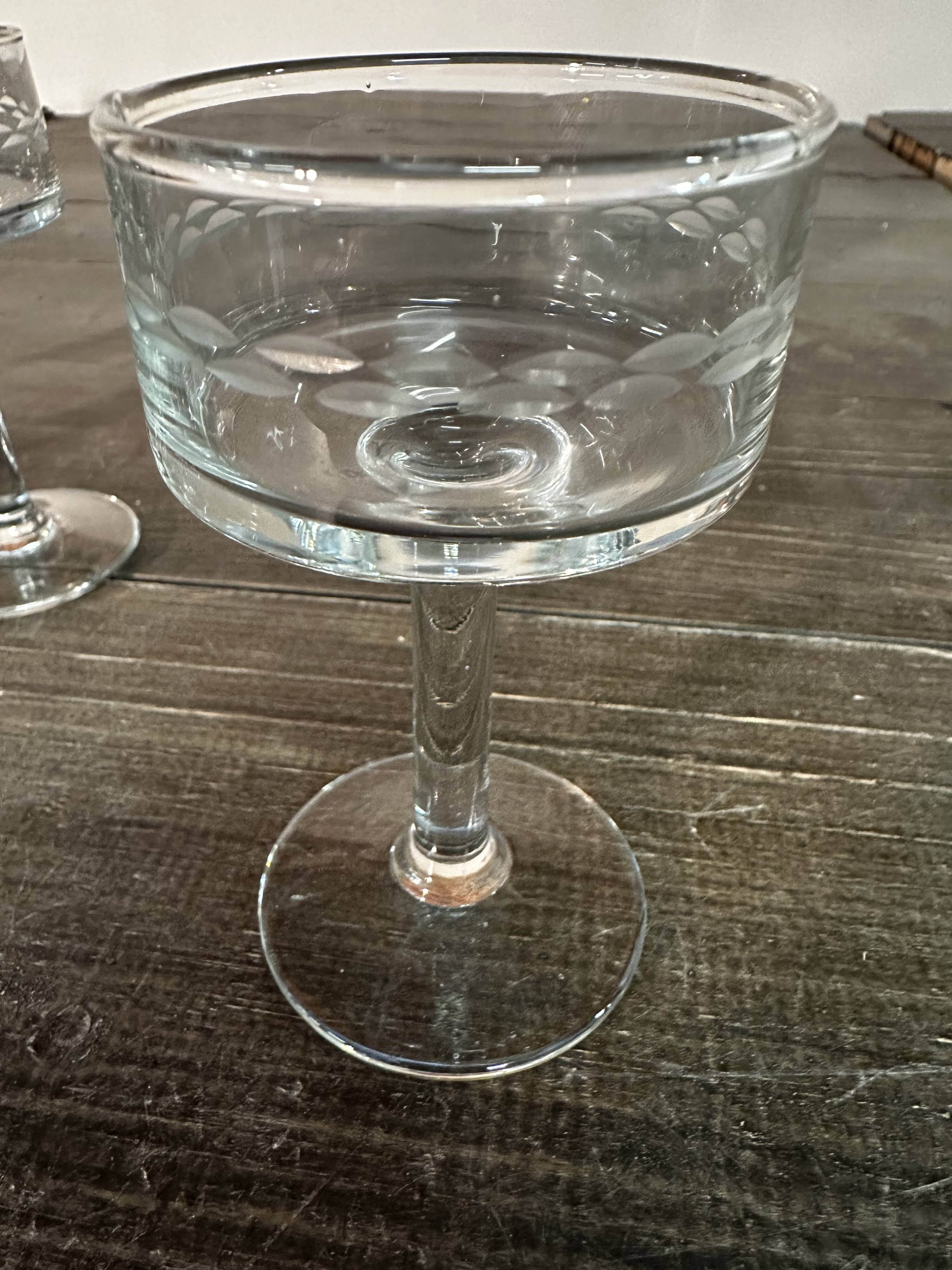 6 sorbet cups on foot - Engraved Crystal Rice Grains H 11.5 cm