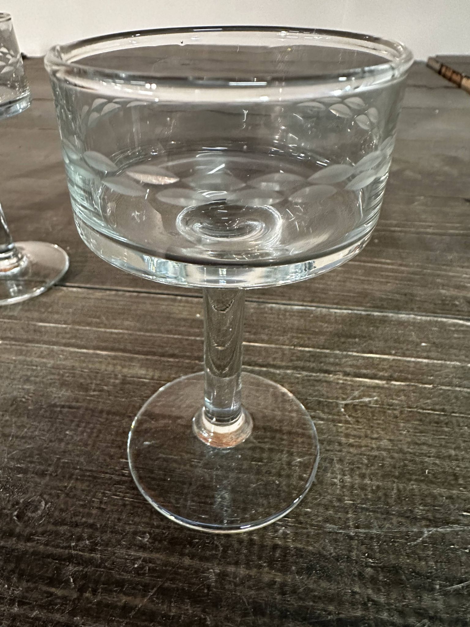 6 sorbet cups on foot - Engraved Crystal Rice Grains H 11.5 cm