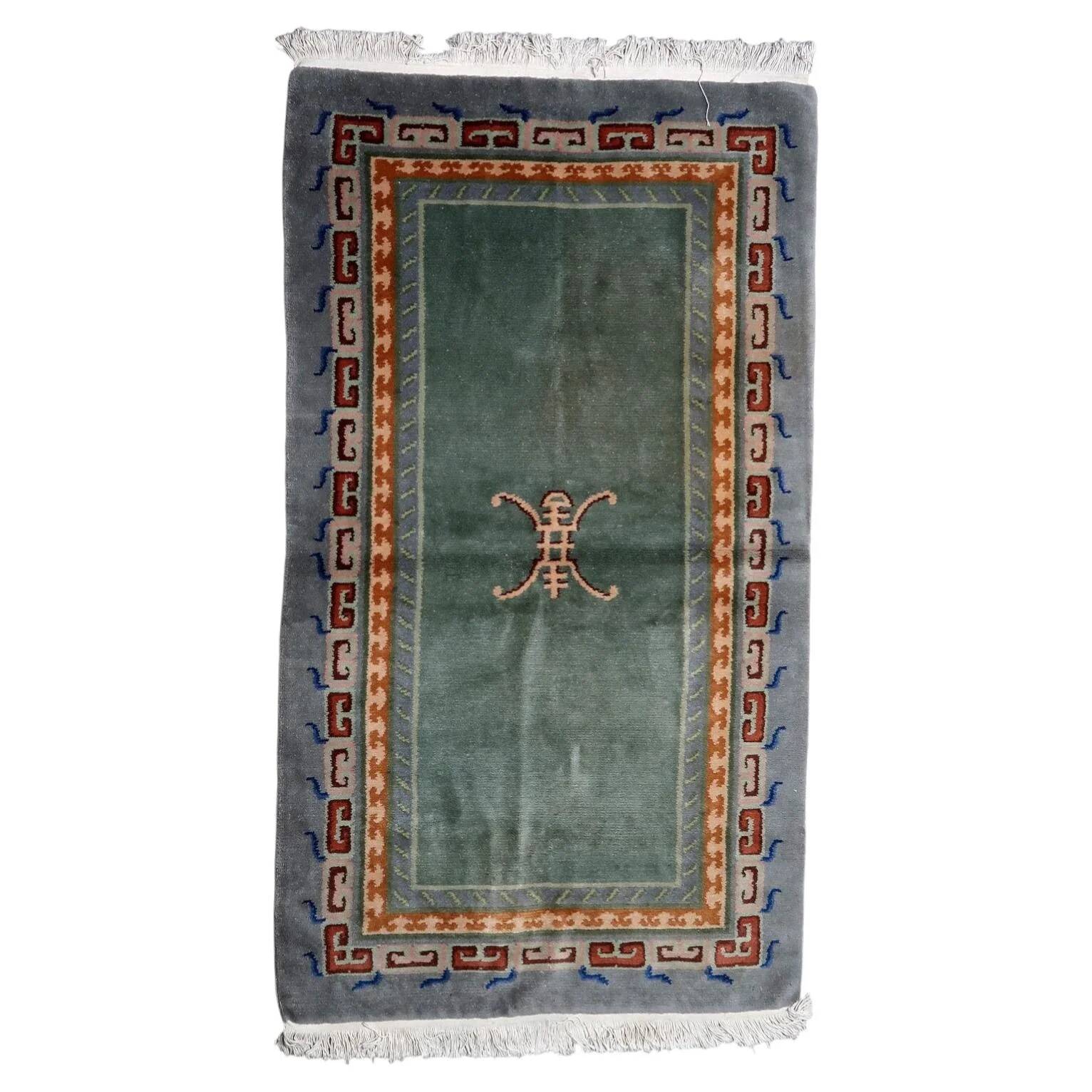 Tapis fait main Art Déco tibétain vintage 113 cm x 194 cm années 1960