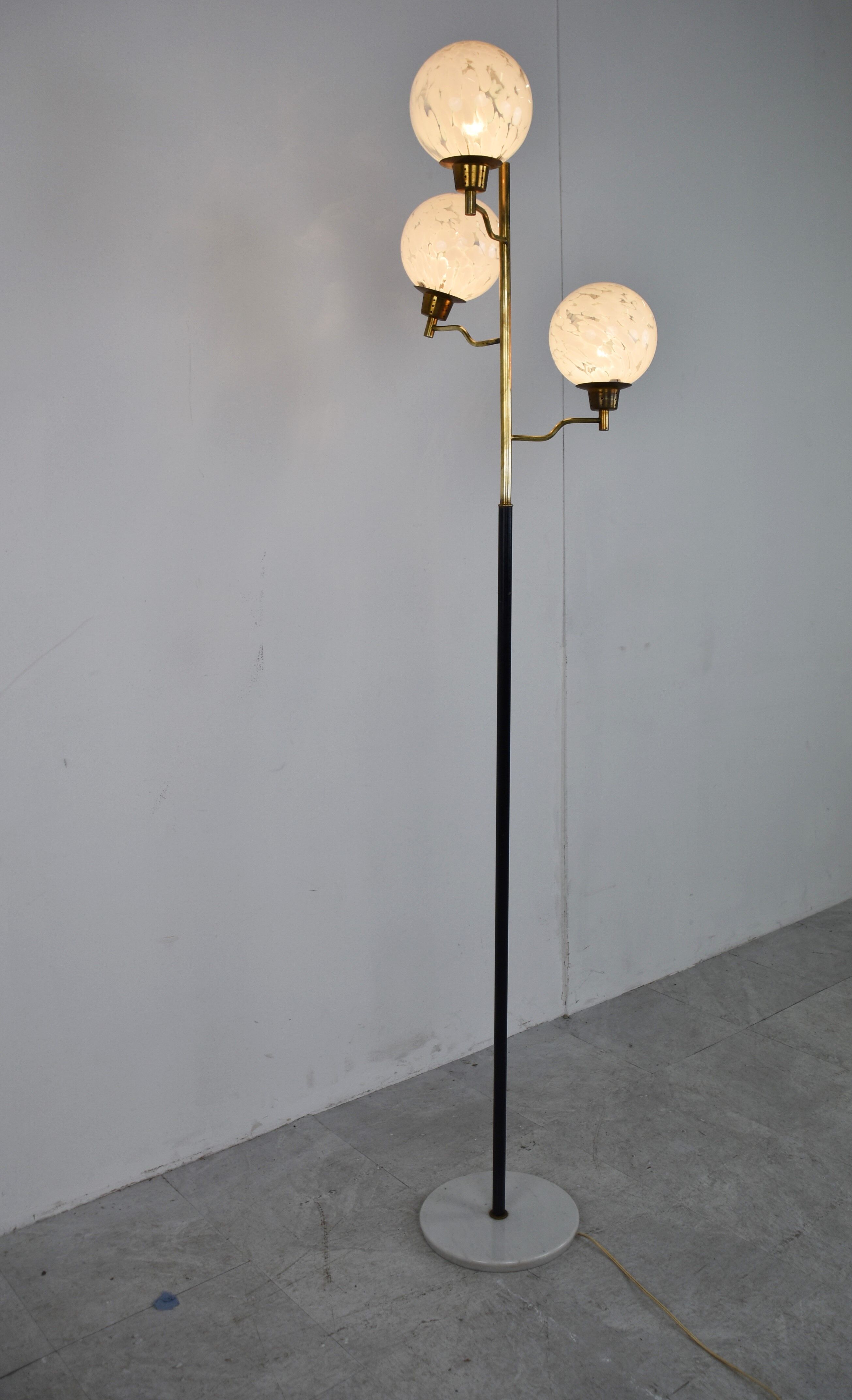 Vintage brass and glass floor lamp, 1970s, Italy