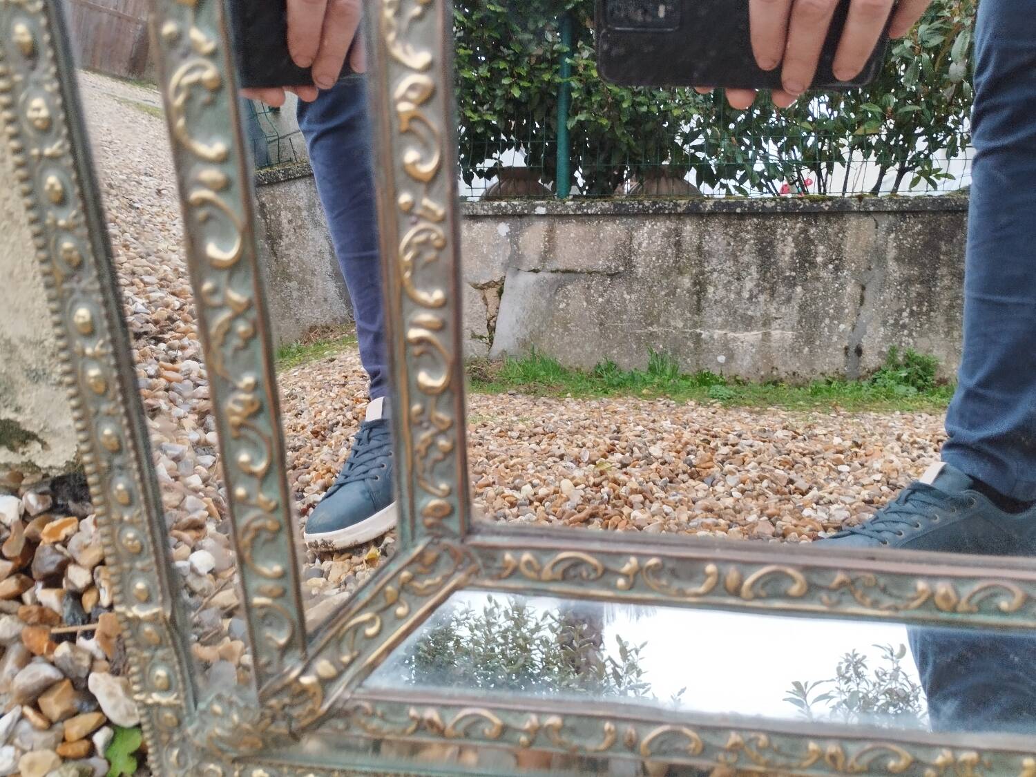 Antique mirror with copper moulding.
