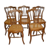 Ensemble de 5 chaises cannées en hêtre