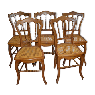 Set of 5 chairs cane beech