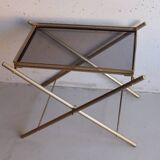 Serving tray, vintage serving tray in smoked glass and gold metal
