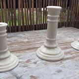 Set of 3 earthenware candlesticks from Villenauxe