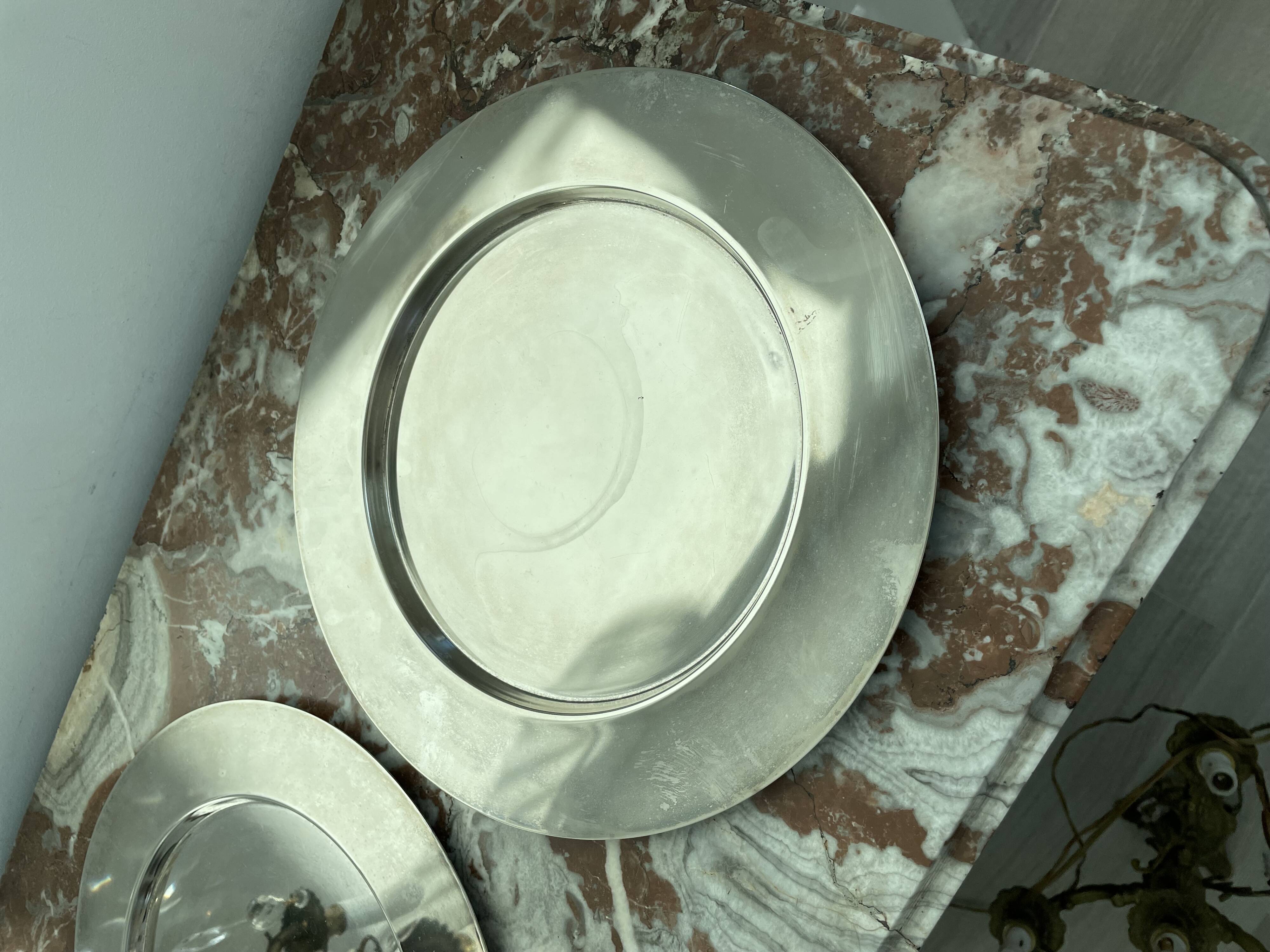 Pair of vintage, underplates, silver metal