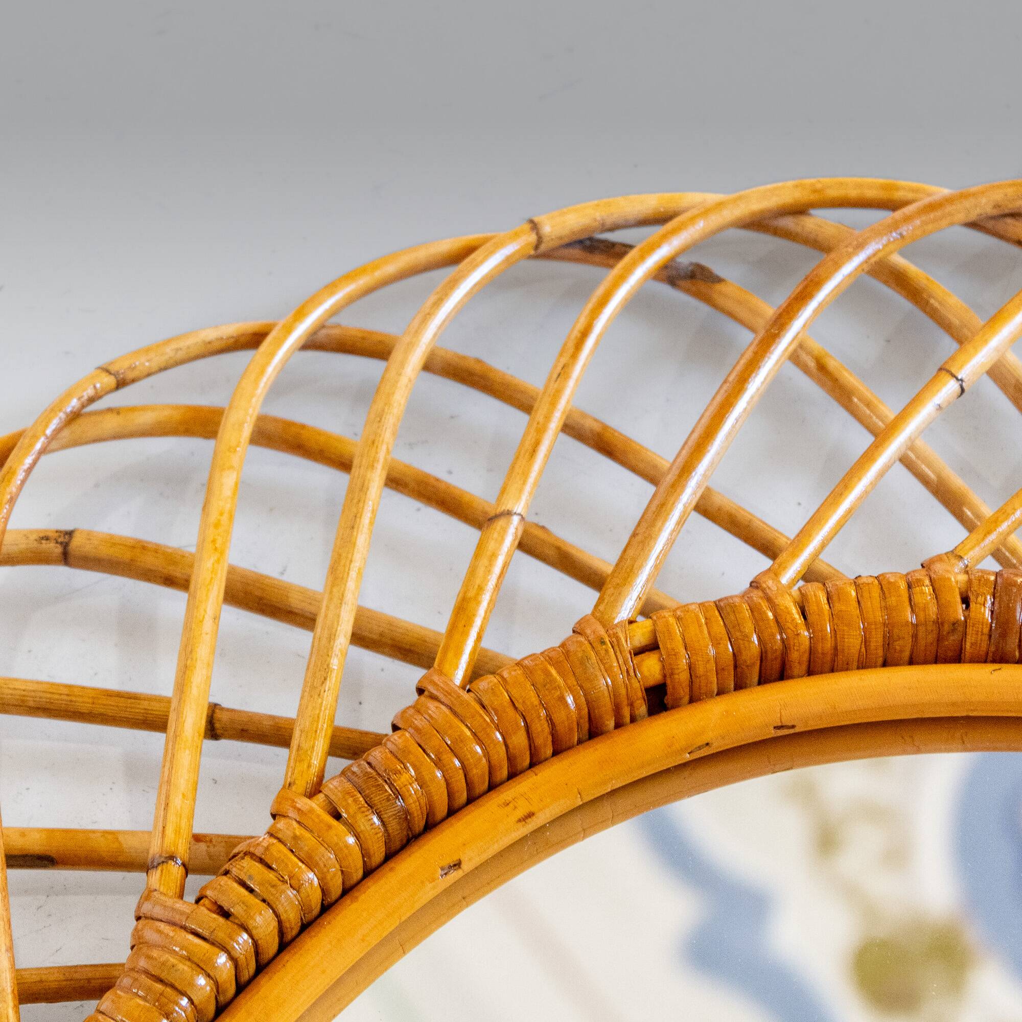 Mid- Century Modern Sunburst Bamboo Mirror, Franco Albini, Italy 1960s