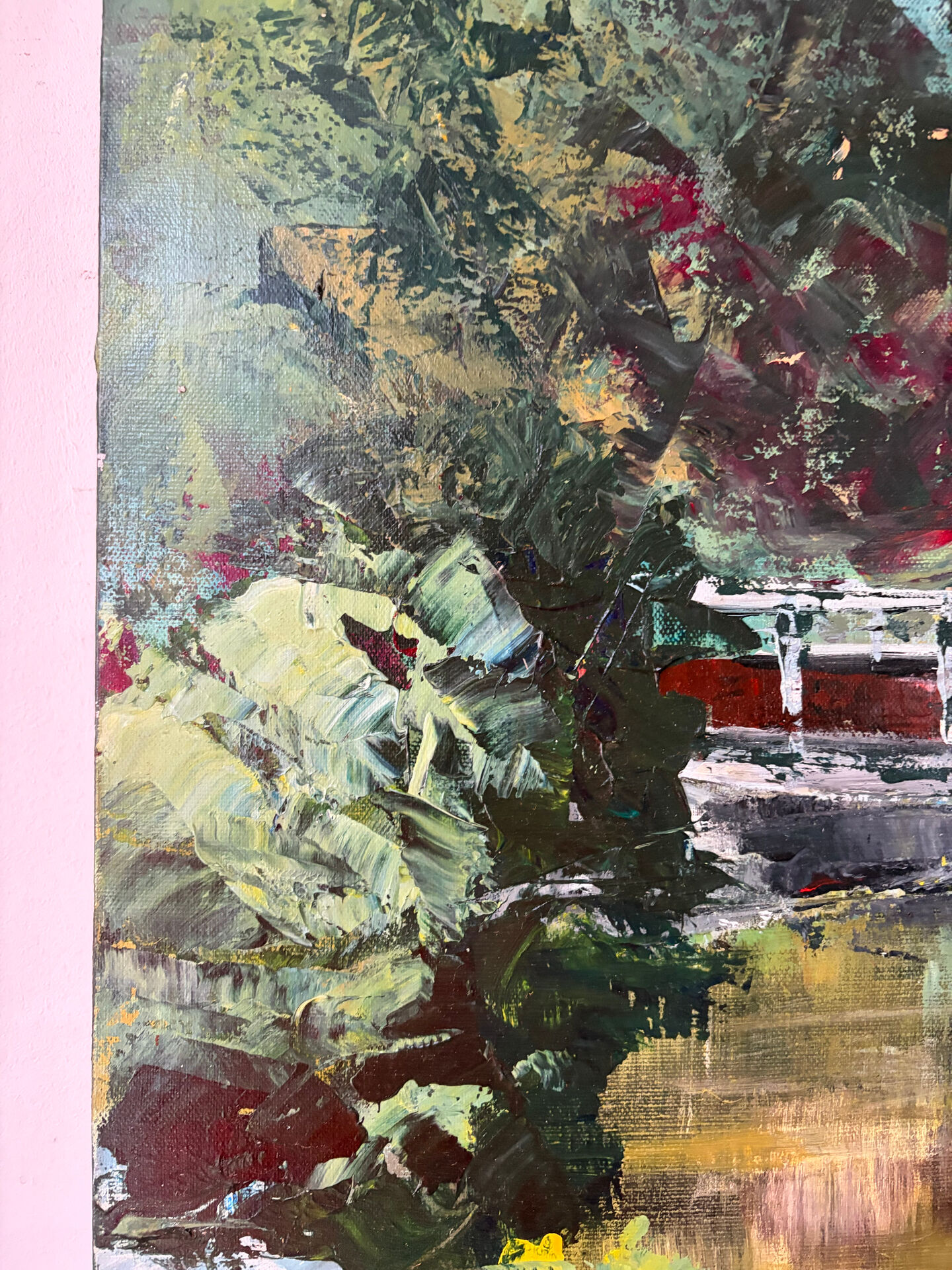 Japanese garden, oil on canvas signed Johner
