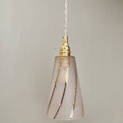Vintage tulip pendant light in white frosted glass and gold trim