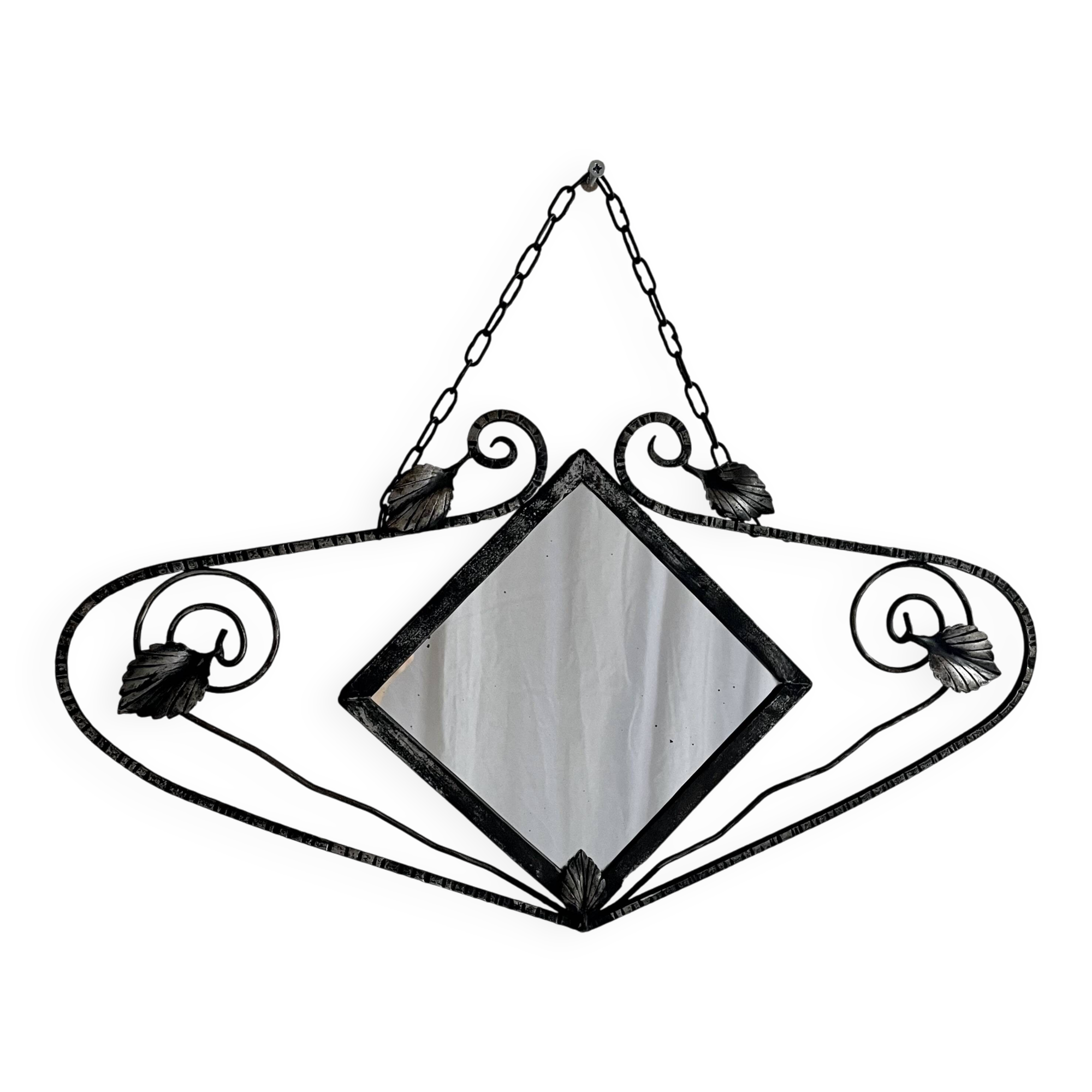 French Art Deco wrought iron mirror, 1930s