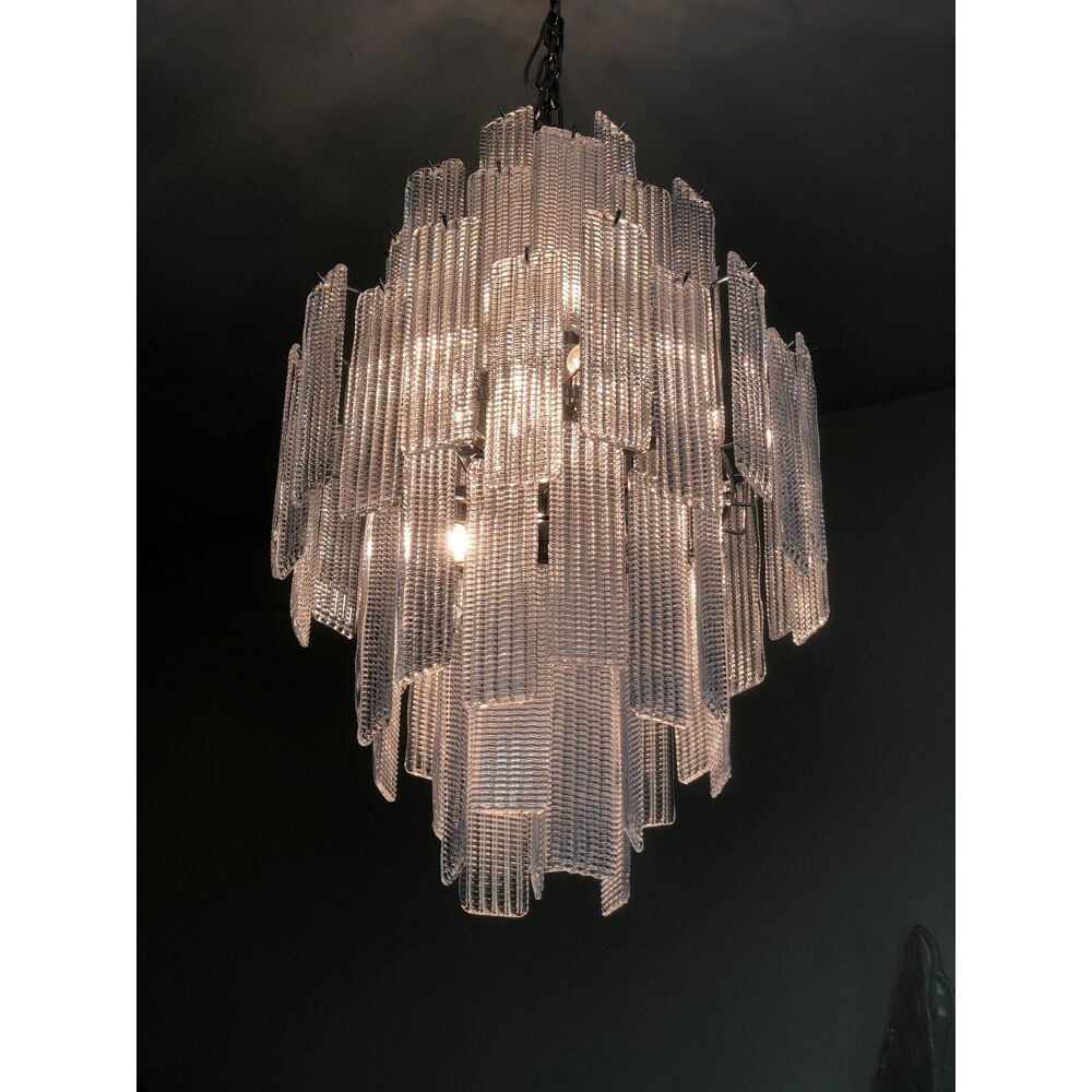 Transparent diamond strips “listelli” murano glass chandelier